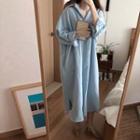 Long-sleeve Loose-fit Slit-side Midi Shirtdress