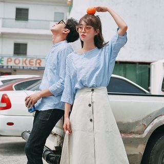 Couple Matching 3/4-sleeve Striped Shirt