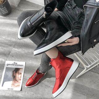 Platform Pointed Front-zip Ankle Boots