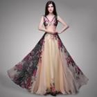 Floral Print Sleeveless Evening Dress