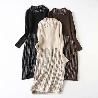 Long-sleeve Dotted Maxi Knit Dress