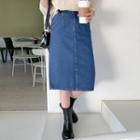 Plus Size Pintuck Midi Denim Skirt