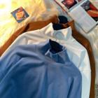 Mock-neck Plain Long-sleeve Fleece Tee