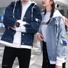 Couple Matching Distressed Hooded Denim Jacket