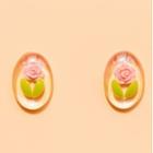 Rose Resin Earring 1 Pair - Ear Studs - Pink & Green & Transparent - One Size