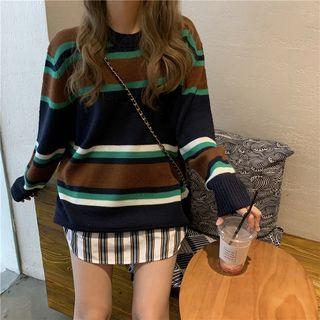 Striped Crew-neck Sweater / Mini Skirt