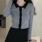 Two Tone Button-up Knit Top Gray - One Size