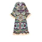 Flared-cuff Patterned Midi A-line Dress