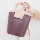 Two-tone Faux Leather Bucket Bag With Handle