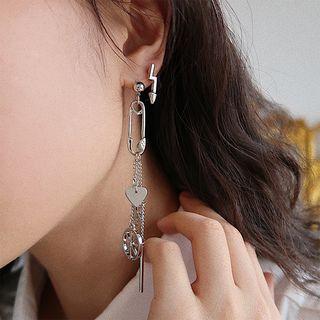 Non-matching Safety Pin Lightning Fringed Earring 1 Pair - Non Matching - One Size
