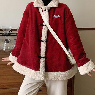 Fleece Trim Corduroy Toggle-front Jacket