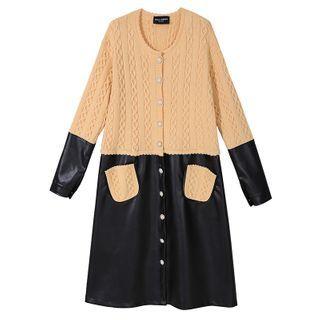 Faux Leather Panel Long Cardigan