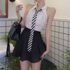 Sleeveless Shirt / Mini A-line Skirt / Striped Necktie