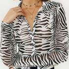 Long-sleeve Zebra Print Sheer Top