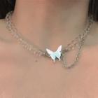 Butterfly Faux Crystal Choker Butterfly - Silver - One Size