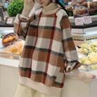 Turtleneck Plaid Pullover Plaid - Brown & White - One Size