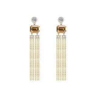925 Sterling Silver Gold Plated Elegant Fashion Long Tassel Earrings With Champagne Austrian Element Crystal  - One Size