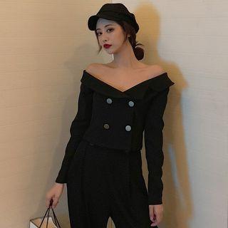 Off-shoulder Double-breasted Top / Wide-leg Pants
