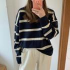 Striped Loose-fit Sweater Navy Blue - One Size