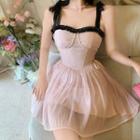 Sleeveless Frill Trim Mini Corset Dress