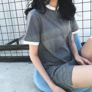 Short-sleeve Contrast-trim Mini T-shirt Dress