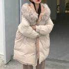 Furry Hood Padded Buttoned Jacket Almond - One Size