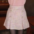 Inset Shorts Faux-pearl Tweed Miniskirt