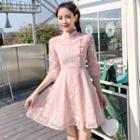 Frog-button 3/4-sleeve A-line Dress
