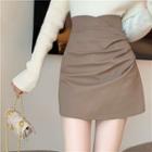 High Waist Shirred Mini Pencil Skirt