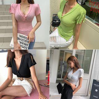V-neck Slim-fit Ribbed Henley