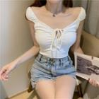 Short-sleeve Tie-neck Cropped T-shirt