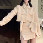 Collared Single-breasted Fleece Jacket / Mini A-line Skirt / Gloves