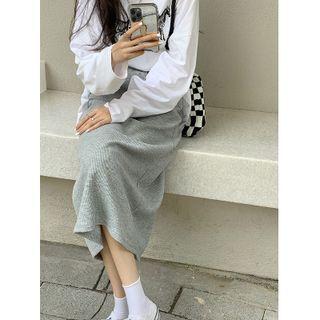 High-waist Slit Knit A-line Skirt