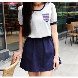 Short-sleeve Tie Waist Dress