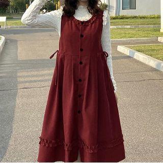 Ruffle Overall Dress / Ruffle Trim Blouse
