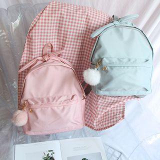 Nylon Pompom Accent Bow Tie Backpack