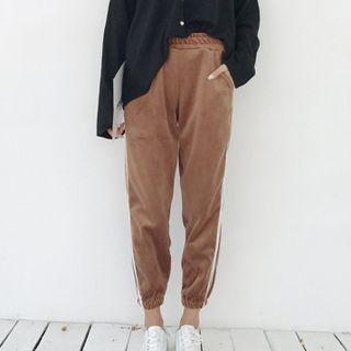 Elastic Waist Striped Trim Pants
