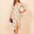 Short Sleeve V-neck Tie-waist Printed Dress