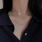 Cross Pendant Layered Sterling Silver Choker Necklace