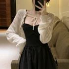 Spaghetti Strap Midi A-line Dress / Tie-strap Cardigan