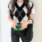 Argyle Sweater Vest Vest - Argyle - Black & White - One Size