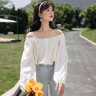 Off-shoulder Plain Blouse Off-white - One Size