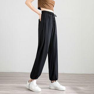 Drawstring-cuff High Waist Straight Leg Pants