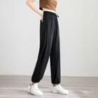 Drawstring-cuff High Waist Straight Leg Pants