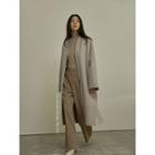 Open-front Woolen Coat With Shawl Scarf Light Beige - One Size
