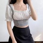 Layered-look Plaid Short-sleeve Shirt