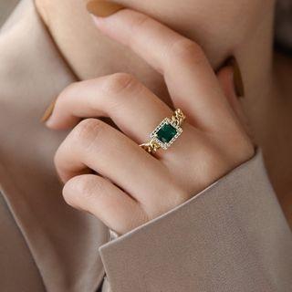 Rectangle Rhinestone Alloy Ring