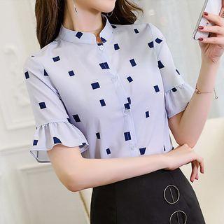 Ruffled-cuff Printed Chiffon Blouse