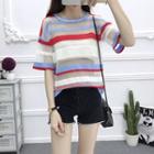 Striped Sheer Short Sleeve Knit T-shirt