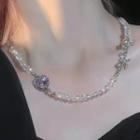 Rhinestone Heart Necklace Silver & Purple - One Size